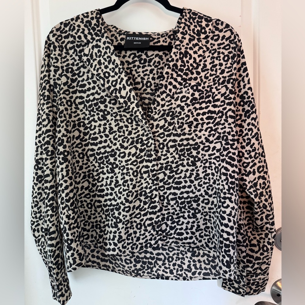 Kittenish Cheetah Collared Buttoned Pocket Blouse